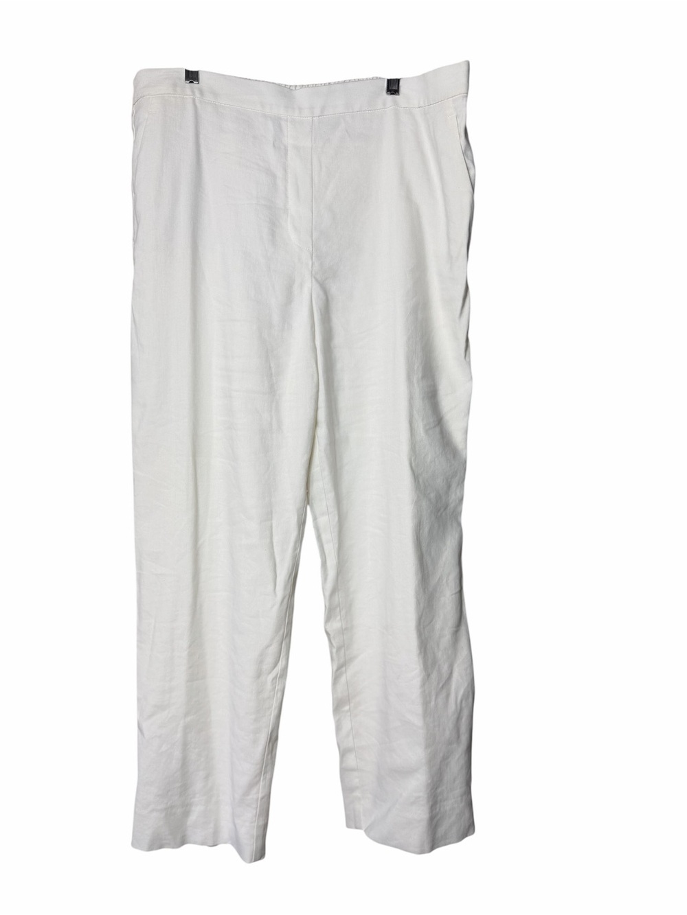 St John Collection Size L Large White Lightweight Straight Leg Pants Linen Silk
